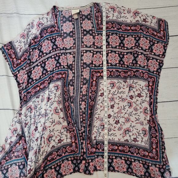 Knox Rose Size XS Patchwork Floral Kimono Poncho Cover Up White Purple Boho - Picture 5 of 8